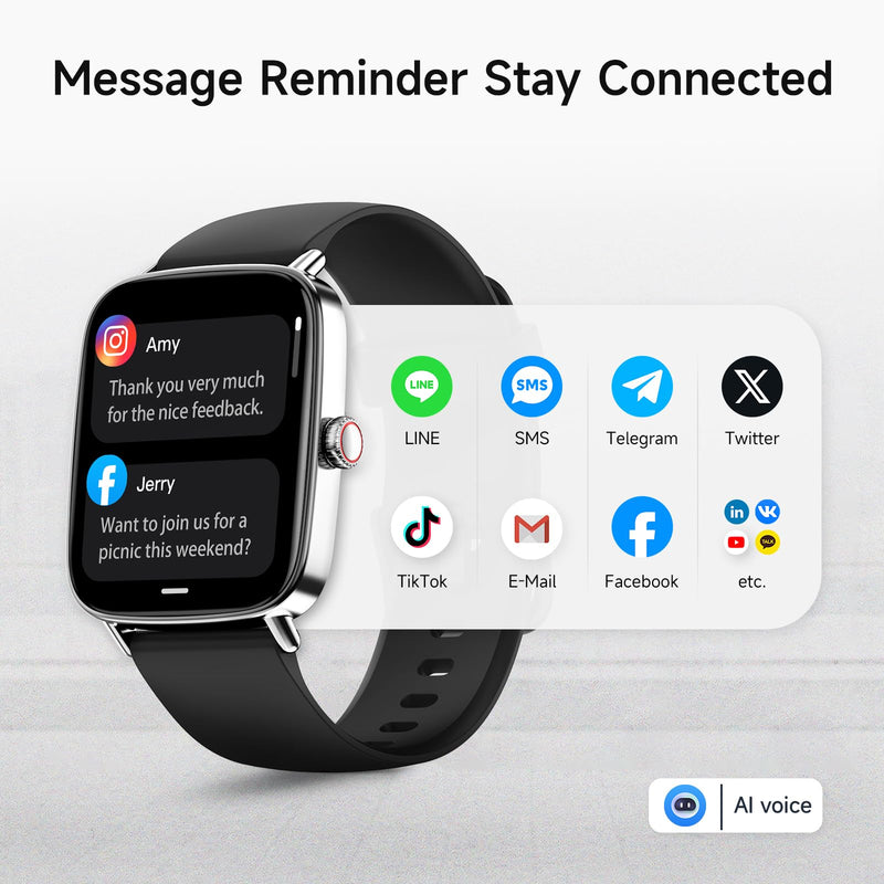 Smart Watch for Men Women, 1.85" (46mm) Smartwatch Compatible iPhone/Samsung/Android (Answer/Make Calls), 100+ Sport Modes Fitness Tracker with Heart Rate/Sleep/SpO2 Monitor, IP68 Waterproof, 2 Bands