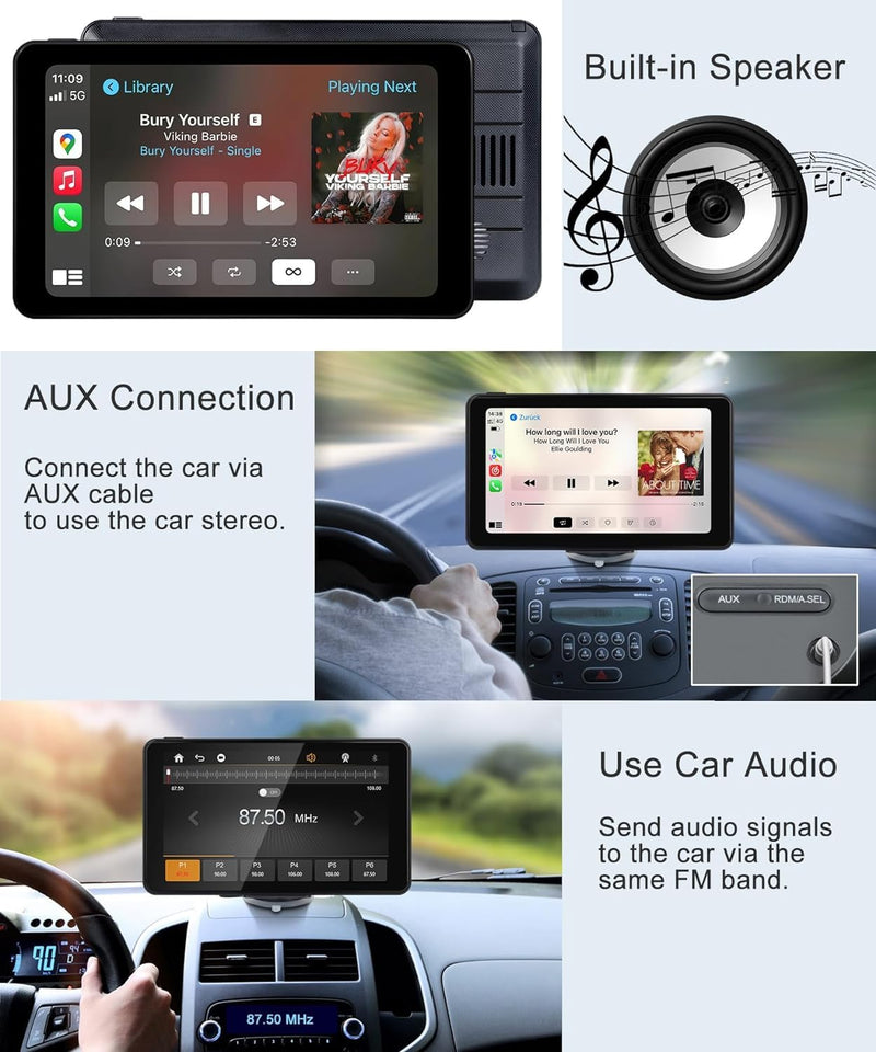 7" Wireless Apple CarPlay & Android Auto Car Screen, HD Portable/Double Din Car Stereo with GPS Navigation, Backup Camera, Voice Control, Bluetooth, FM Radio for All Cars 7 Inch Reverse Camera