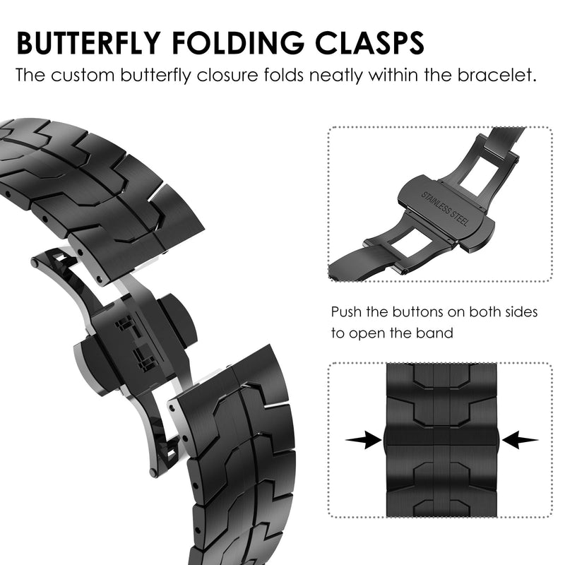 CHANCHY Stainless Steel Apple Watch Band Apple Watch Ultra 3/2/1 Band 49mm | Metal Strap with Butterfly Clasp 46mm 45mm 44mm 42mm 41mm 40mm 38mm iWatch 11 10 9 8 7 6 5 4 3 2 1 SE Ultra for Men Women Titanium Edition, Black 49mm/46mm/45mm/44mm