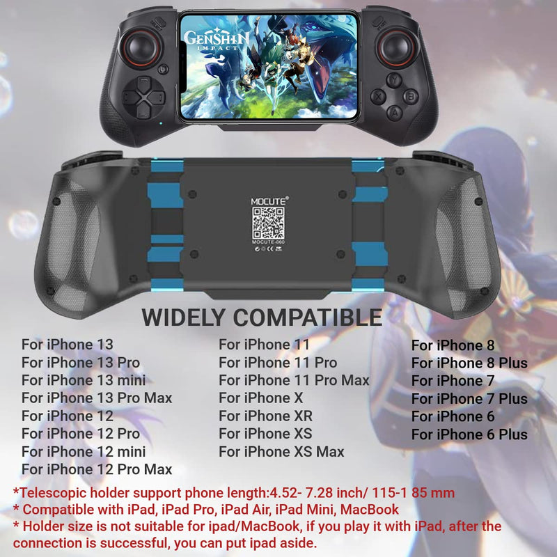 Wireless Controller for iPhone X/11/12/13/iPad/MacBook, Bluetooth Gamepad Joystick for Apple Arcade MFi Games, Cloud Gaming, Genshin Impact, Call of Duty Mobile -Direct Play [for iOS 13.4+ System] Black
