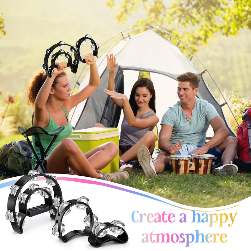 7 Pcs Tambourines for Adults, Metal Jingles Hand Held Percussion Half Moon Tambourine Foot Tambourine Sand Hammer Egg Shakers for Church KTV School Party Music Supplies