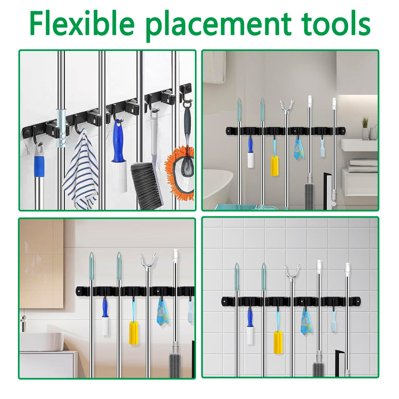 [AUSTRALIA] - ECHOBUY soporte escobas Broom Holder Wall - Set of 5 Holders + 4 Hooks, Heavy Duty Device Holder, Self-Adhesive or Can be Installed with Nails, Ideal as a Broom Holder and for Other Garden Tools 