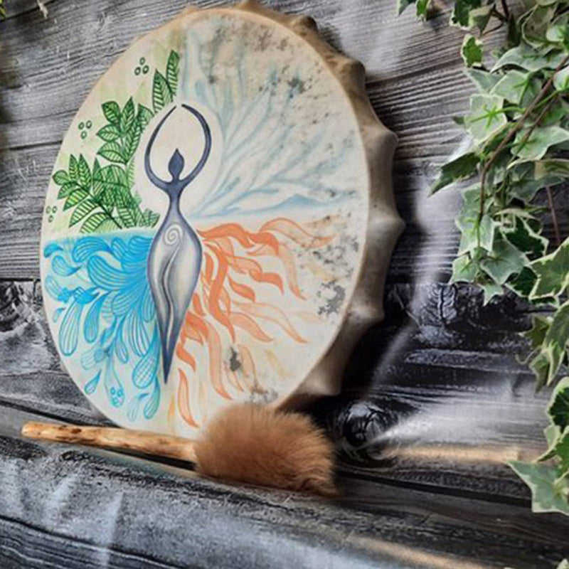 FIRLAR Shaman Drum,10 Inch Shaman Hand Drum With Drum Stick, Instrumental Shaman Alchemy Moon Drum, Sound Healer Shaman Drum For Spiritual Music, Reflection Meditation (Tree) Tree