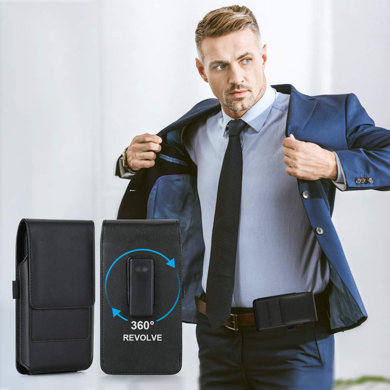 [AUSTRALIA] - BECPLT Phone Holster for iPhone 15 Pro Max 15 Plus 14 Pro Max 13 Pro Max 12 Pro Max 11 Pro Max Leather Belt Case 360 Rotating Pouch Case Holster Belt Clip Case for iPhone Xs Max 8 Plus 7 Plus 6s+ 6+ L(6.5"x 3.5"x 0.5") Leather-Rotation 