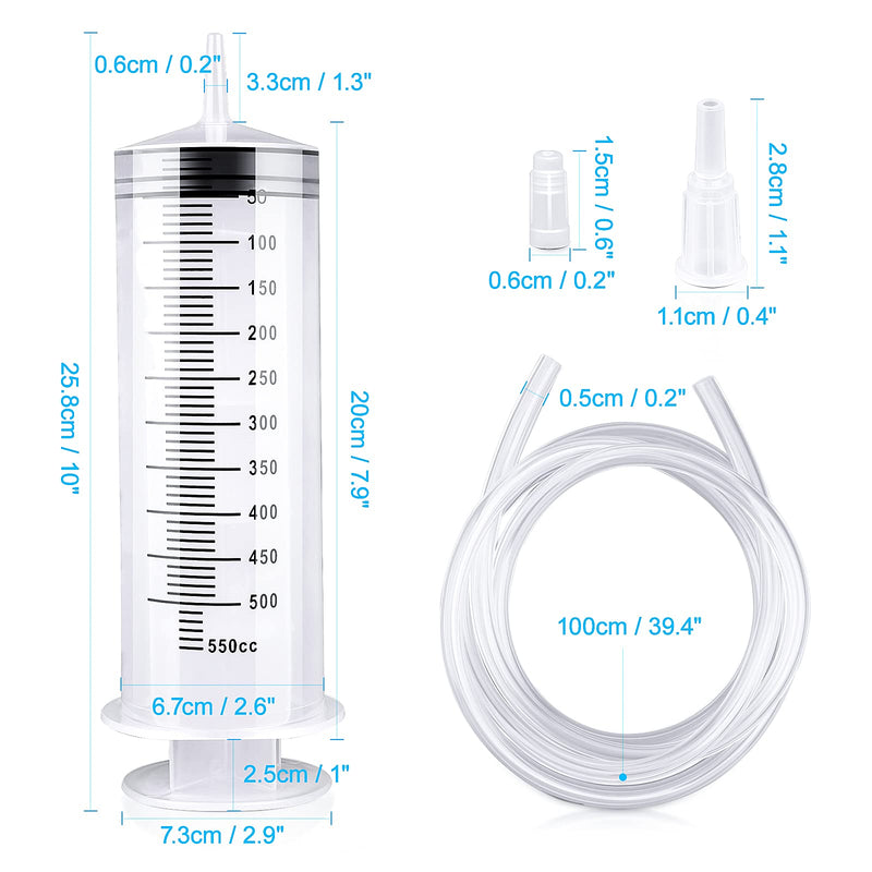 150/250/350/550 ml Syringe with Plastic Tubes, Reusable Plastic Syringe for Oil or Glue Applicators, Experiments, Pet Feeding, Industrial Applications (550 ml) 550ml