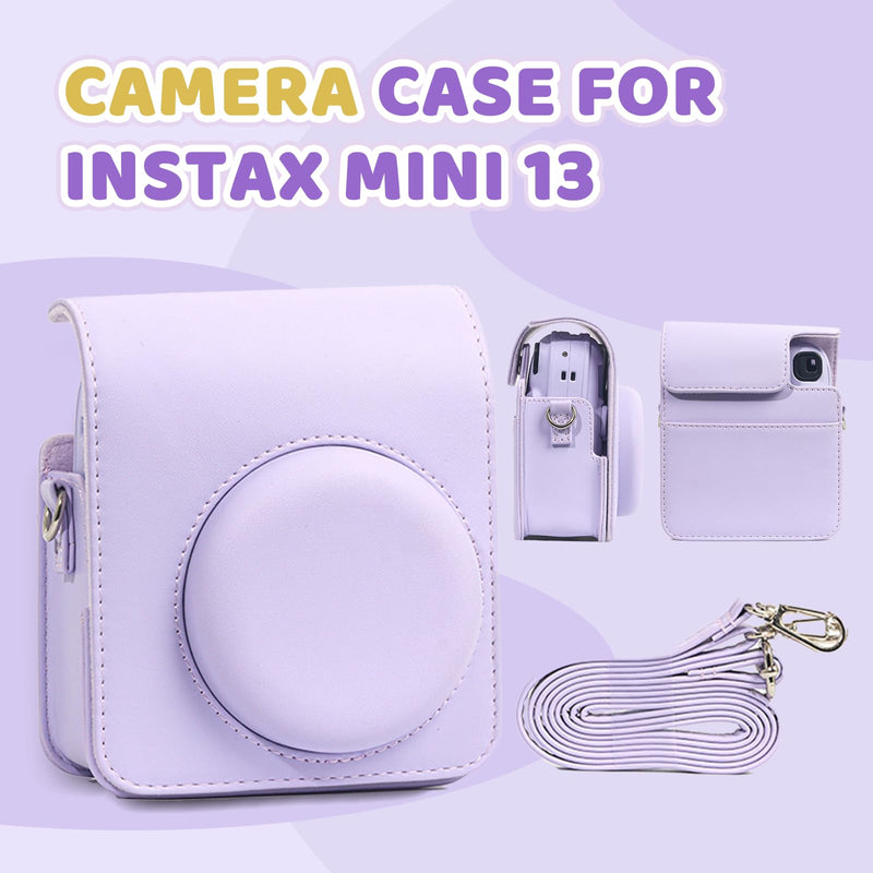 Instant Mini 13 Case for Fujifilm Instax Mini 13 12 Camera, PU Leather Protective Camera Bag with Pocket & Adjustable Shoulder Strap (Dreamy Purple) - Case Only Dreamy Purple