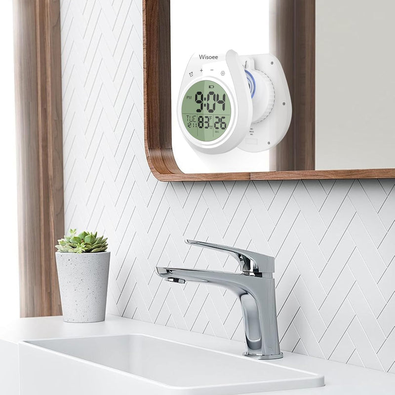Shower Clock Waterproof Bathroom Timer, Kitchen Wall Clock with Countdown, Temperature, Suction Cup, Battery Operated Digital Clock for Bath, Cook