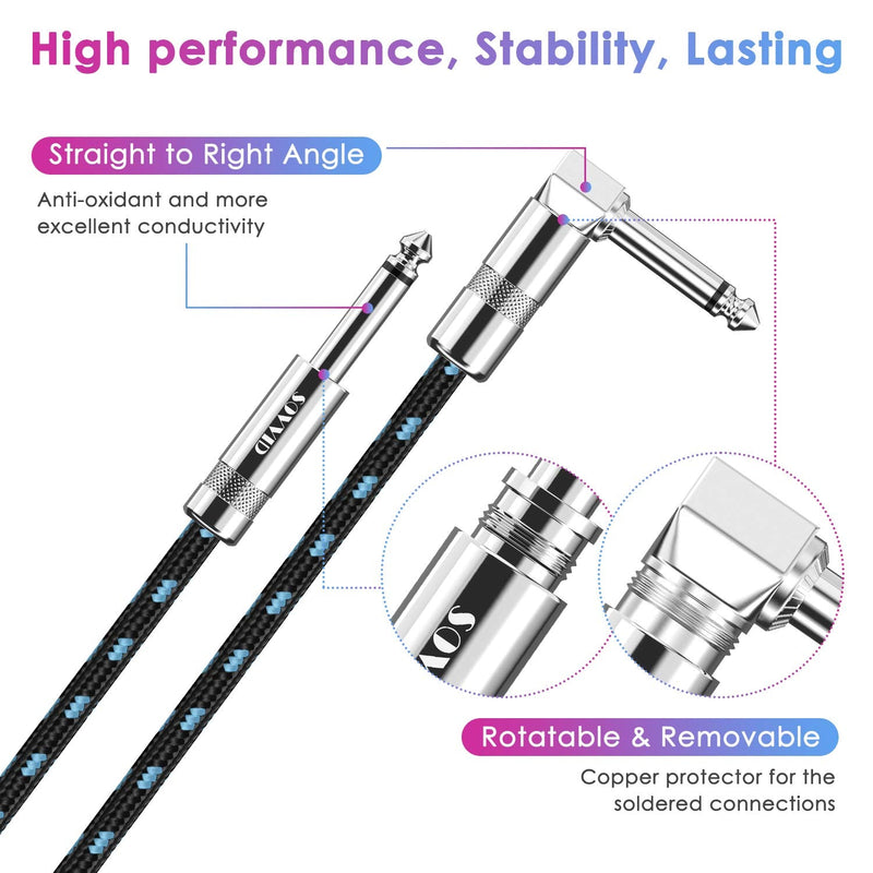 Guitar Cable 10FT Instrument Cable Guitar Cord Electric Guitar Cable Guitar AMP Cord for Bass Guitar Keyboard 1/4 Inch Cable Right Angle Black Blue 1 Pack-Right Angle