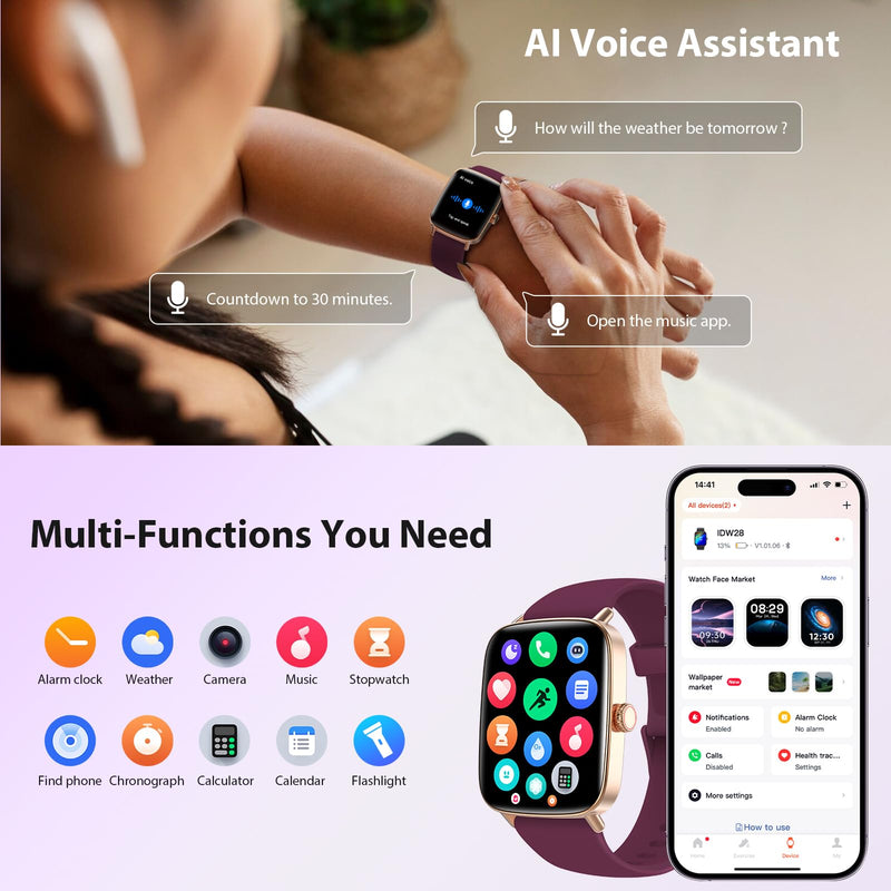 Smart Watch for Women Men, 2025 New Smartwatch (Answer/Make Call) for iPhone/Android, 1.85" HD 60+FPS Screen Fitness Tracker with 110+ Sport Modes, Sleep/Health Monitor, IP68 Waterproof, with 2 Bands