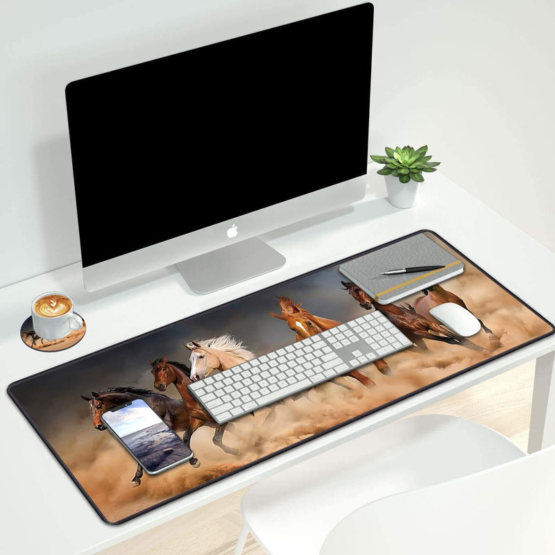 Desk Pad Mat Gaming Mouse Pads with Coasters, Office Desk Mat 31.5" ×11.8" Large Gaming Mouse Pad Durable Extended Computer Mouse Pad with Non-Slip Rubber Base for Office & Home (Galloping Horse) Galloping Horse