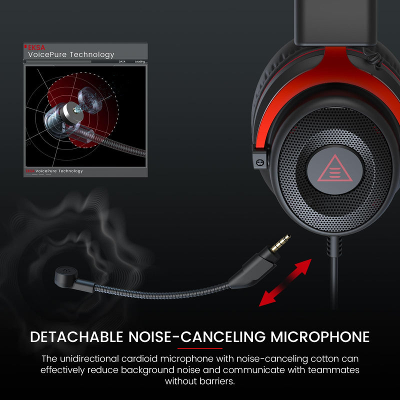 [AUSTRALIA] - EKSA E900 Gaming Headset with Microphone - PC Headset with Detachable Noise Canceling Mic, 3D Surround Sound, Wired Headphone for PS4, PS5, Xbox, Computer, Laptop, Switch, Handheld (3.5MM Jack) Red 