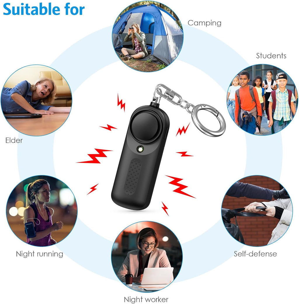 Self Defense Safesound Personal Alarm Keychain – 130 dB Loud Siren Safety Protection Device with LED Light – Emergency Alert Security Whistle Key Chain for Women, Kids, and Elderly by WETEN, Black