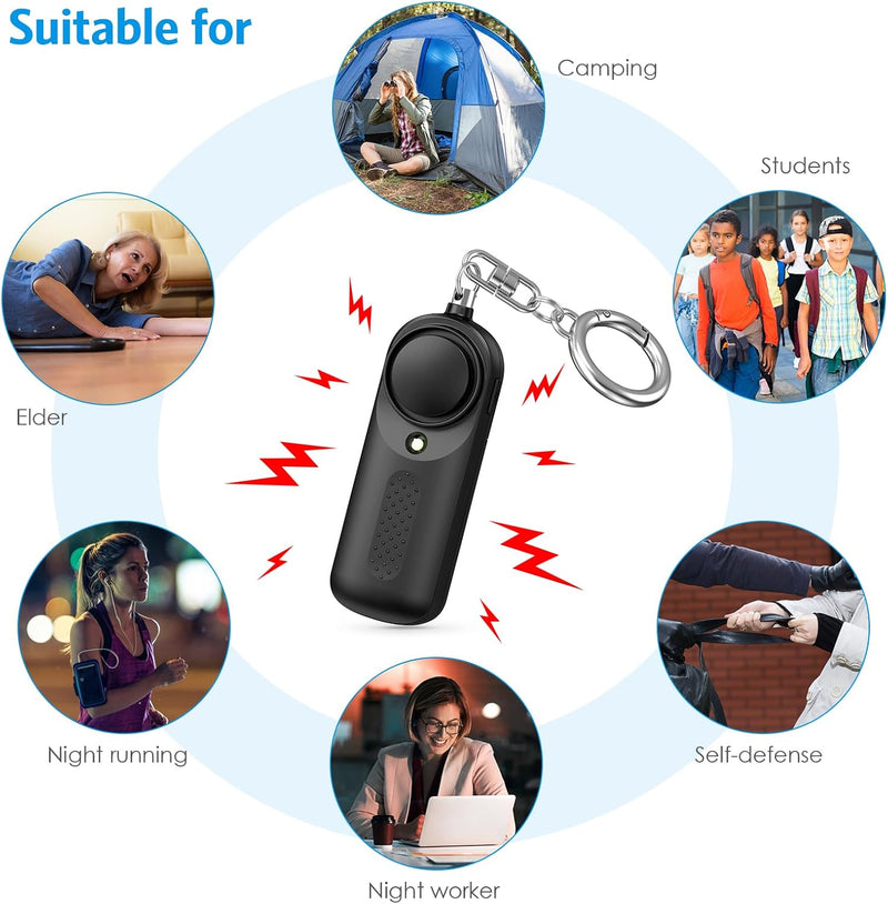 Self Defense Safesound Personal Alarm Keychain – 130 dB Loud Siren Safety Protection Device with LED Light – Emergency Alert Security Whistle Key Chain for Women, Kids, and Elderly by WETEN, Black