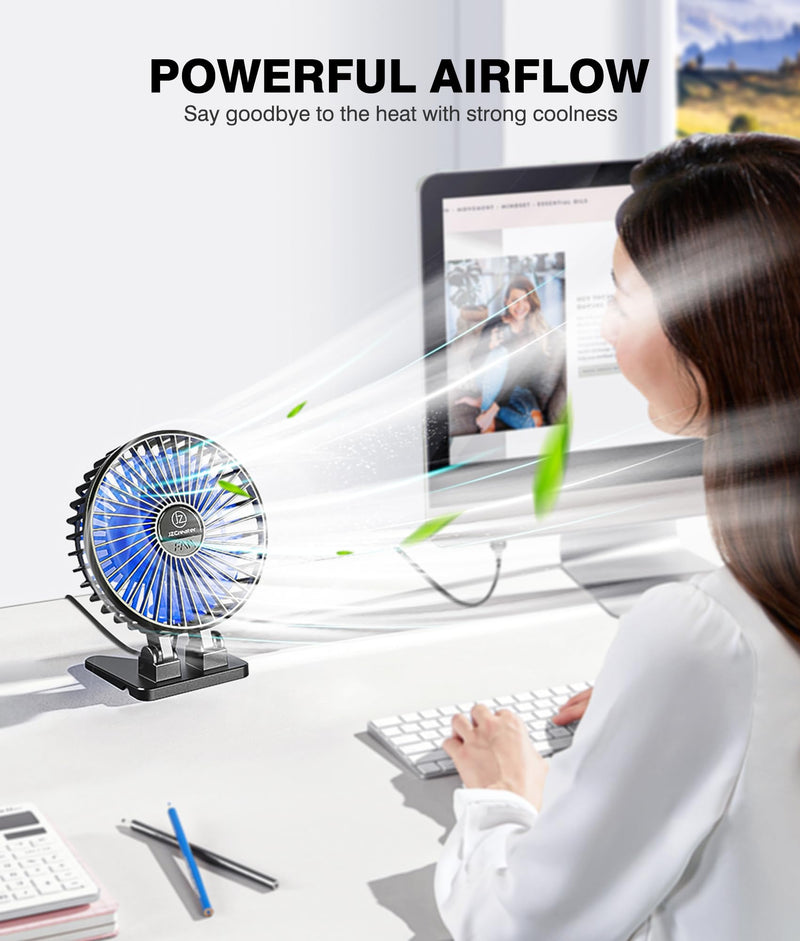JZCreater USB Desk Fan, Mini Fan Portable, 3 Speeds Desktop Table Cooling Fan, Plug in Power Fan, Rotation Strong Wind, Quiet Personal Small Fan for Home Desktop Office Travel Bedroom, Black (2Pack) Black 2Pack