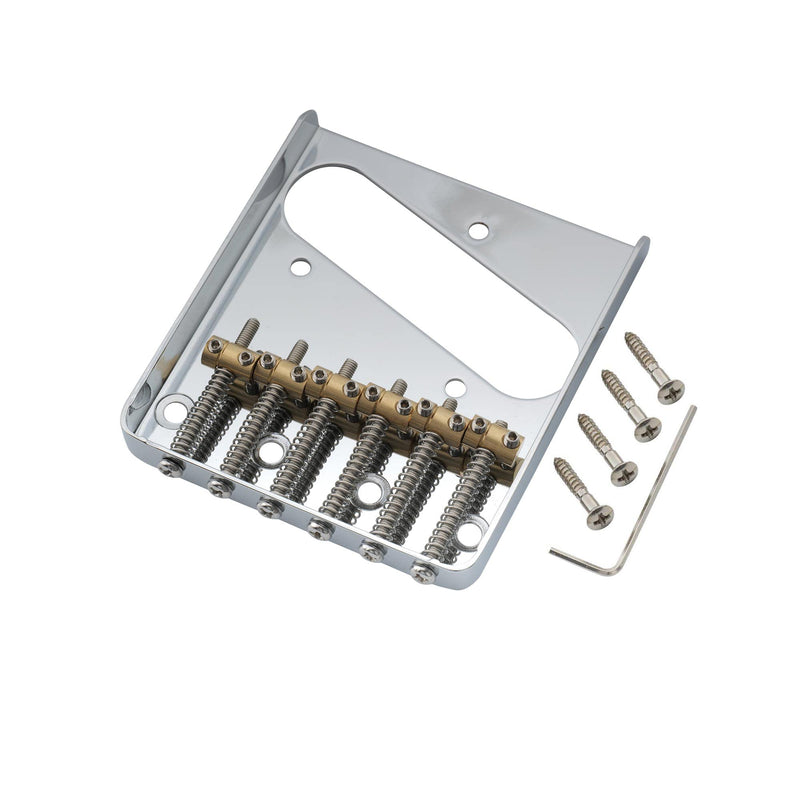 Musiclily Pro 54mm Vintage Telecaster Bridge with Barrel Brass 6-Saddle for Squier and Import Tele Style Electric Guitar, Chrome