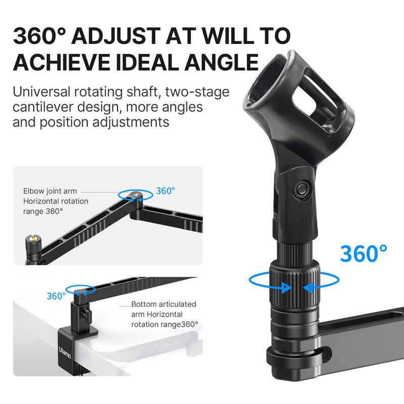 [AUSTRALIA] - ULANZI LS26 Low Profile Mic Arm, Aluminum 360° Rotatable Foldable Microphone Low Arm Desk Mount for Podcast/Streaming/Gaming/Radio Studio w Mic Clip 1/4" 3/8" 5/8" Screw for Most Mics 