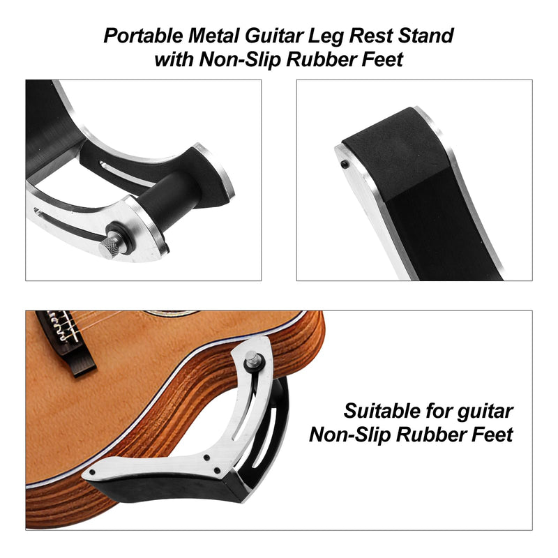 Guitar Foot Rest Stool, Adjustable Height Guitar Footstool for Electric Acoustic Guitar, Portable Metal Guitar Leg Rest Stand with Non-Slip Rubber Feet, Ergonomic Guitar Lifter for Guitarist Silver