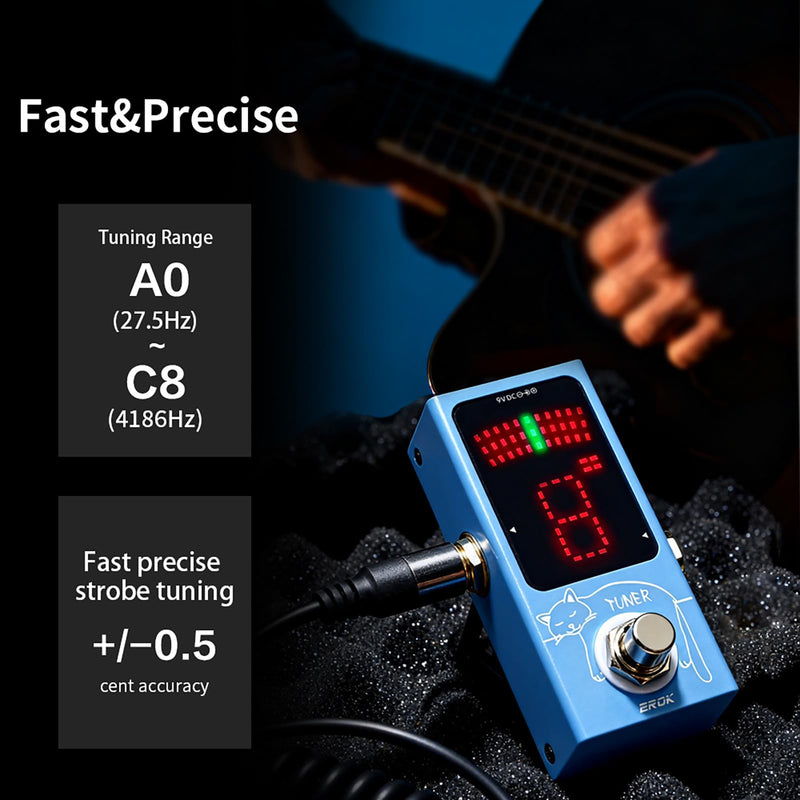 [AUSTRALIA] - EROK Mini Tuner Pedal - Compact Size with Pitch LED Indicator for Electric Guitar & Bass, True Bypass 