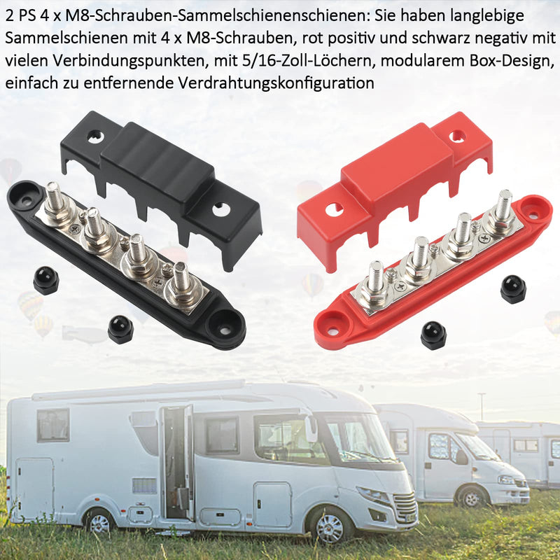 12V-48V DC BusBar Distribution Block 250A BusBar Box with 4 x M8 Terminal Bolts High Performance Module, Power Distribution Block Grounding Current for Car RV Boat Yacht (Red Black, 2 Pieces) 1