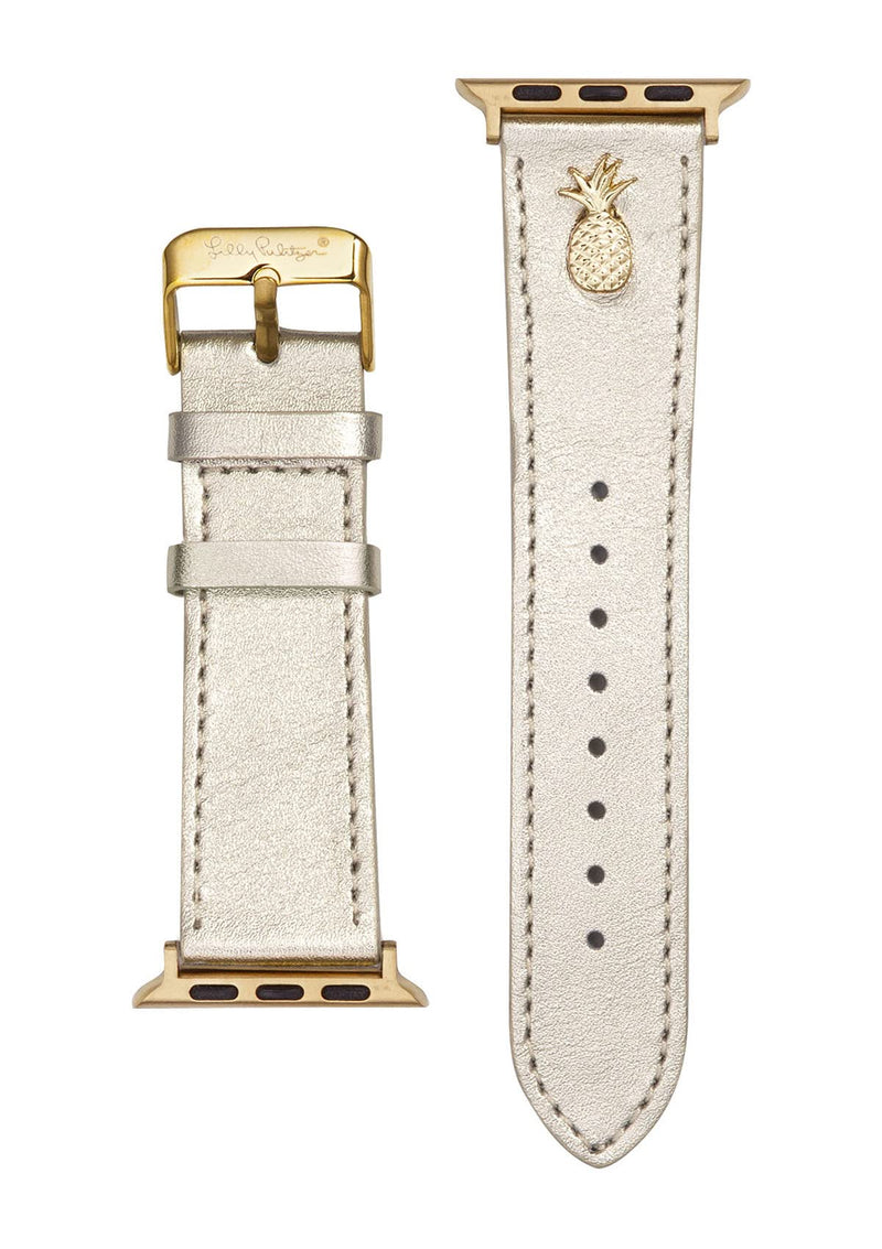 Lilly Pulitzer Genuine Leather Watch Band Sized to Fit 42mm, 44mm, & 45mm Smartwatches, Compatible with Apple Watch Series 1-8 and SE, Gold