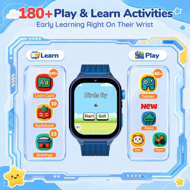 MOMILLA Kids Watch Kids Toys, 1.69'' Smart Watch with 180+ Learning Games | Kids Digital Watch, Toddler Toys with Video Camera Music Pedometer, Birthday Gifts for 3 4 5 6 7 8 9 10 Year Old Boys Blue