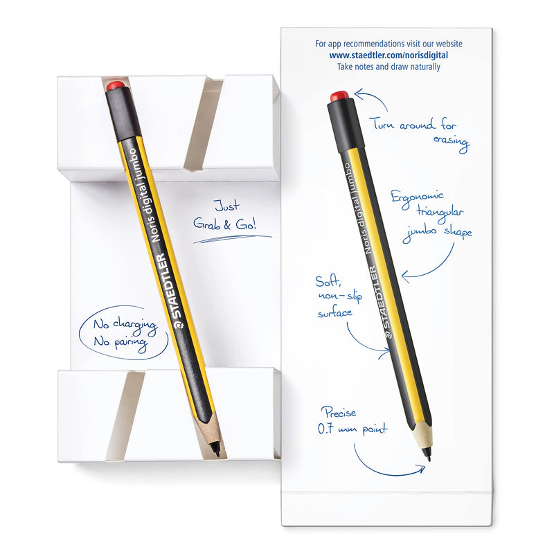 STAEDTLER Noris jumbo 180J 22. EMR Stylus with soft eraser. For writing, drawing and erasing on EMR displays, yellow-black (check compatibility)