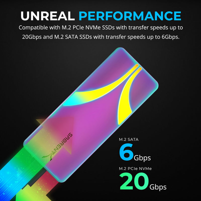 SABRENT Rocket RGB USB C 20Gbps M.2 SATA/NVMe SSD Enclosure - Special Edition (EC-RGBC)