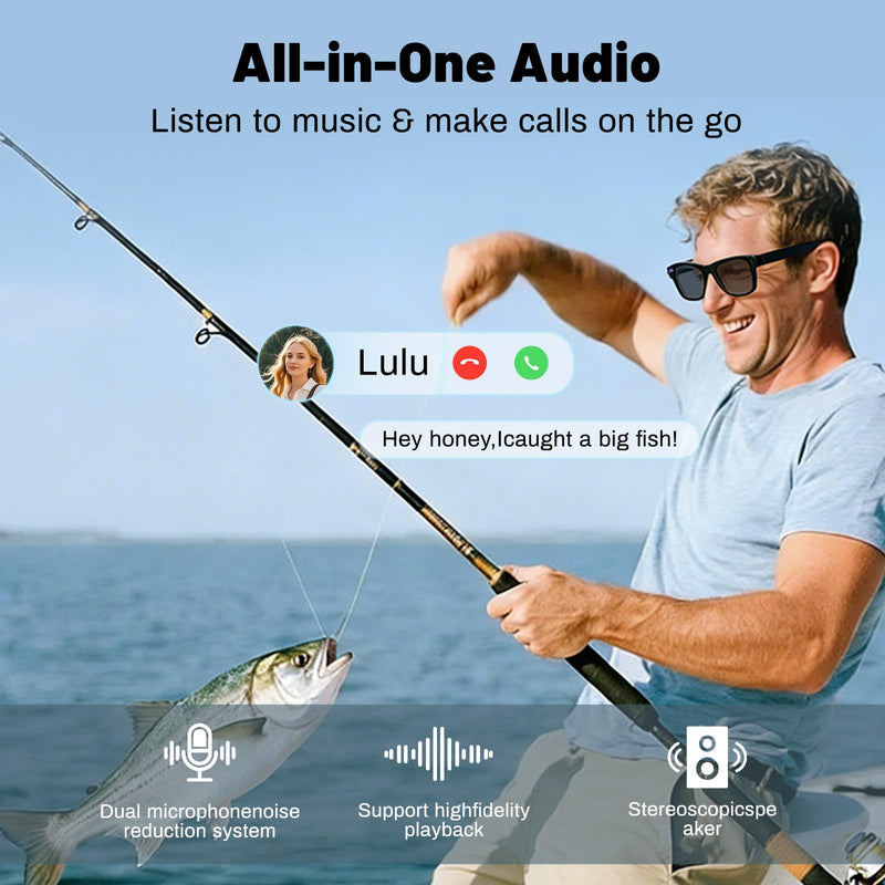 AI Smart Glasses, 8MP Camera Glasses and Audio, AI Translation Sunglasses for Men & Women, Bluetooth Glasses with Voice/Calling, 8 Hours of Music, Photochromic Lenses Photochromic:Transparent to Gray