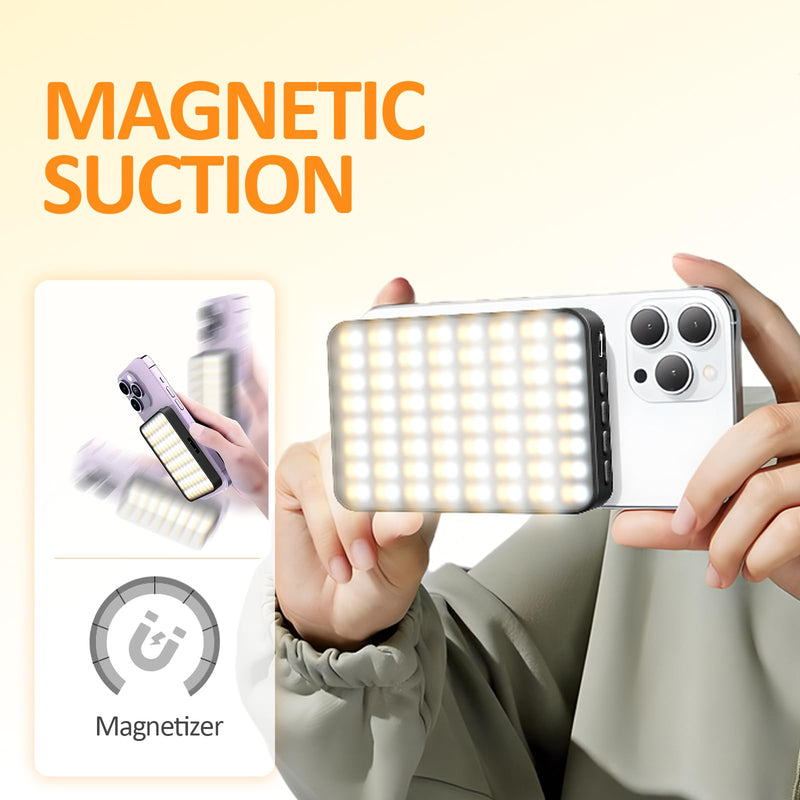 Magnetic Selfie Light, 128 LED Phone Light Compatible with iPhone, iPad, Laptop, Camera, 3 Lighting Adjustment Modes, Phone Selfie Light for Photography/TikTok/Zoom Calls/Video Conference