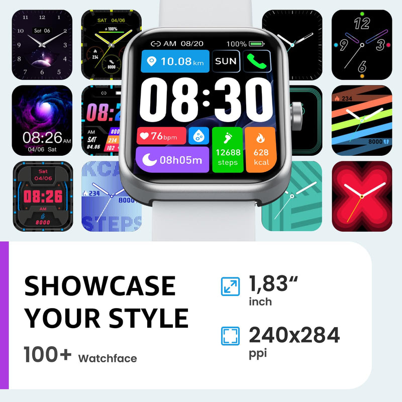 TOZO 2026 New Upgraded Smart Watch for Men Women for iPhone & Android | 1.83" Fitness Tracker Bluetooth Call [Answer/Make], IP68 Waterproof Sleep Monitor, 100+ Sport Modes Matte Gray