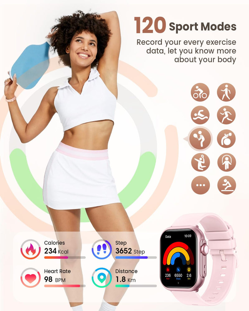 Smart Watch for Women Men Fitness: Smartwatch for iPhone Android with SpO2 Blood Oxygen/Heart Rate Monitor, Sleep Tracking, Bluetooth Calls , 120+ Sports Modes, IP68, 2 Bands 30-Day Battery Life