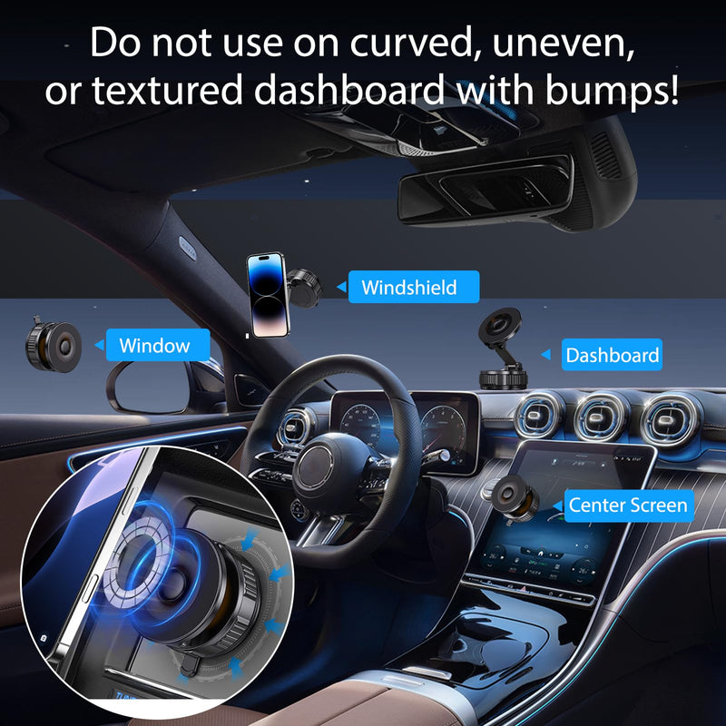 Jikasho Vacuum Magnetic Car Phone Holder for Magsafe, Hands-Free 360° Adjustable Suction Cup Phone Mount for Car/Gym/Mirror/Smooth Surface, Compatible with iPhone & Android (Black-360° Rotating Base)