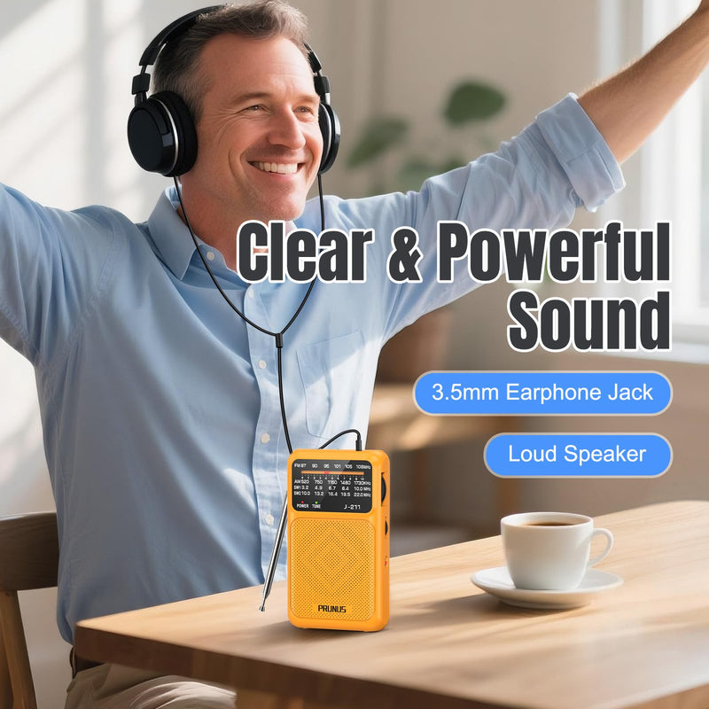 [AUSTRALIA] - PRUNUS J-211 Portable Radio AM FM with USB Charging and AA Battery Operated, Transistor Radio, Strong Reception& Clear Speaker, Headphone Jack, Back Clip, Lanyard, Small radios Portable AM FM Orange 