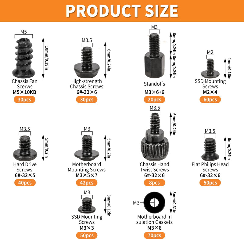 400Pcs Premium Computer Screws Kit for PC, Includes Motherboard Screws, Standoffs, SSD Mounting Screws, PC Case, Fan, and Hard Drive Screws – High-Strength & Durable for Custom Builds and Repairs 400Pcs Computer Screws Kit
