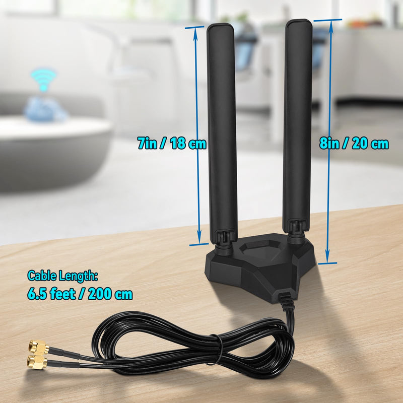 Eightwood WiFi 6E Tri-Band Antenna 6GHz 5GHz 2.4GHz Gaming WiFi Antenna | Magnetic Base Antenna with 6.5ft Extension Cable for PC Desktop Computer PCIe WiFi 6E Card, Router 5dbi wifi 6e antenna