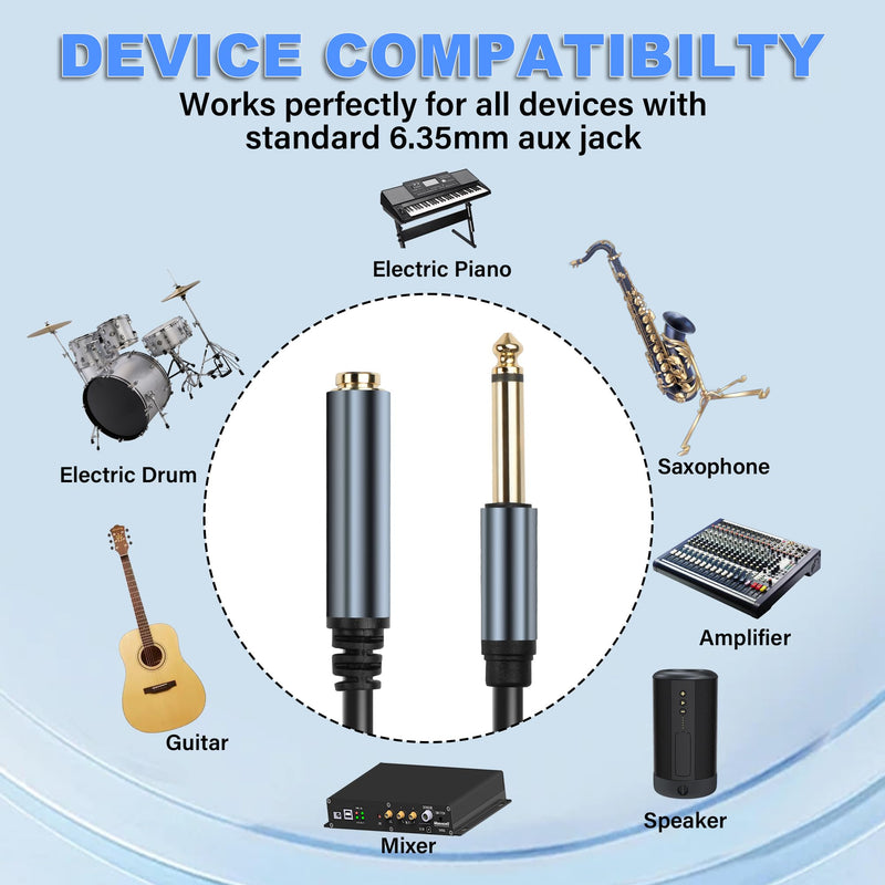 [AUSTRALIA] - 6.35mm Mono Audio Cable 1/4 Inch TS Mono Male to Female Adapter Guitar Cable Gold Plated 6.35mm Mono Jack 1/4 TS Instrument Cable for Signal Transmission of Audio Equipment 30CM/0.98FT 