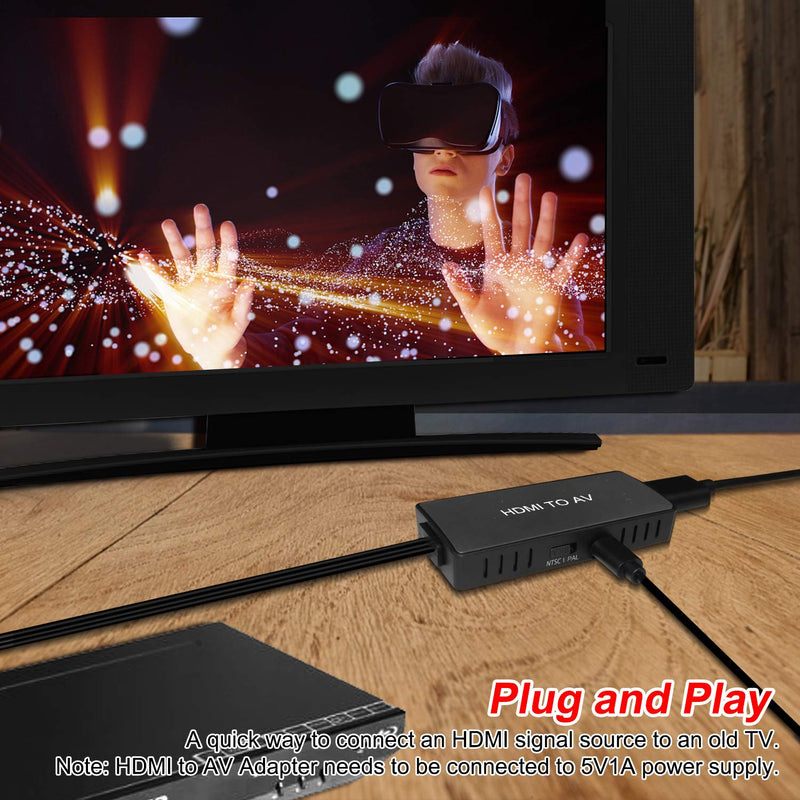 HDMI to RCA Converter, HDMI to Composite Video Audio Converter Adapter, HDMI to AV, Supports PAL/NTSC for PS4, Xbox, Switch, TV Stick, Blu-Ray, DVD Player, HDMI to RCA Converter