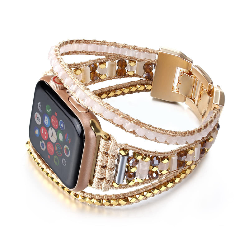 Boho Beaded Bracelet Band Compatible with Apple Watch Band Beaded Bracelet for Women Men 38mm/40mm/41mm, Multilayer Wrap Apple Watch Strap for Iwatch Band Series 8 7 6 5 4 3 2 1 SE Ultra