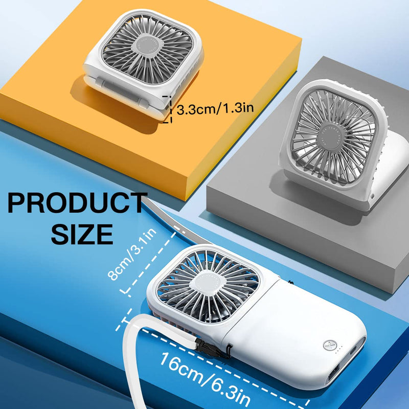 AICase Handheld Portable Mini Fan Small Battery Operated Fan 6 in 1 Personal Fan 3000 mAh USB Rechargeable,3 Speed Adjustable,Neck lanyard for Office Outdoor Travel Neck lanyard white