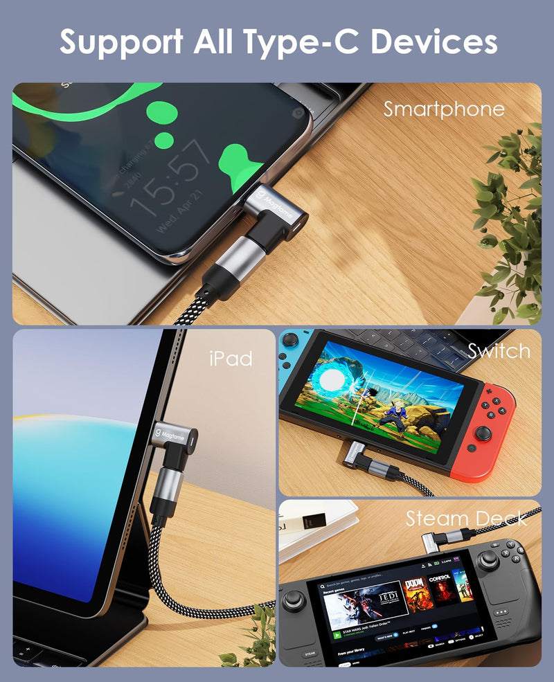 24Pin Magnetic USB C Right Angle Adapter 4Pack: 40Gb/s Data Transfer, 240W PD Fast Charging, 4K Video Support, Compatible with Most USB-C Devices