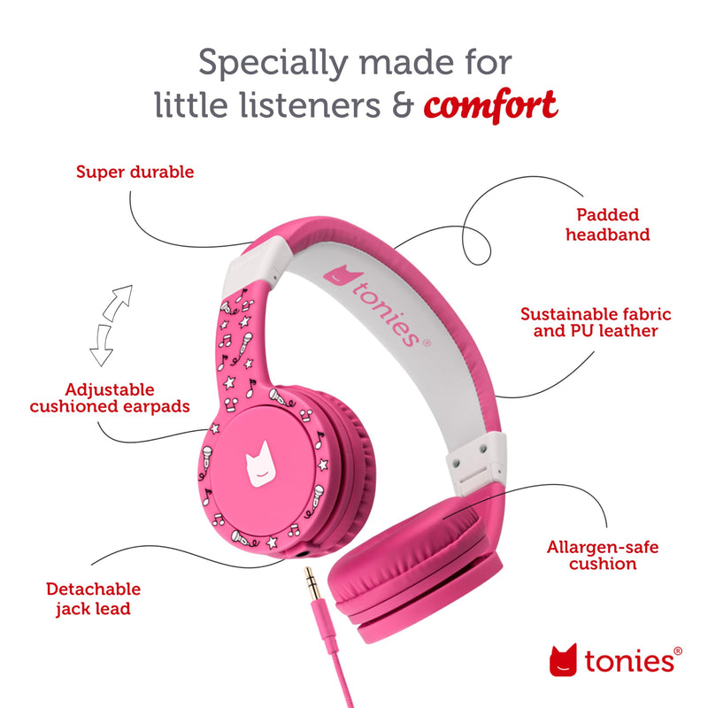 [AUSTRALIA] - Tonies Foldable Wired Headphones for Kids - Comfortably Designed to fit On-Ear - Works with Toniebox and All 3.5mm Devices - Pink 