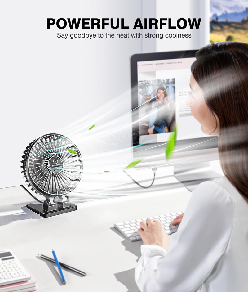 JZCreater USB Desk Fan, Mini Fan Portable, 3 Speeds Desktop Table Cooling Fan, Plug in Power Fan, Rotation Strong Wind, Quiet Personal Small Fan for Home Desktop Office Travel Bedroom, Black Black