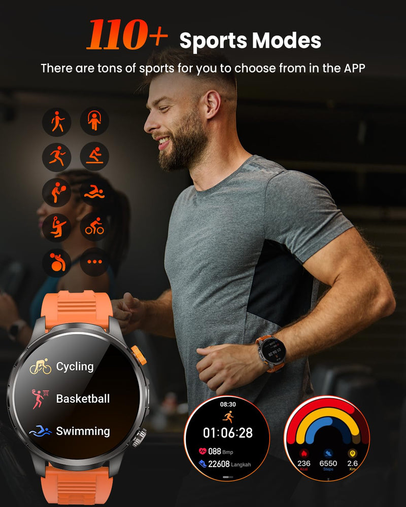 Military Smartwatch for Men 1000mAh Fitness Tracker Rugged Men Watch 2Bands | 1.91" Men's Smart Watch Answer/Make Calls, 5 ATM /110+ Sport Modes/Heart Rate/SpO2/Sleep Monitor Watch for Android Iphone Black 1.91"