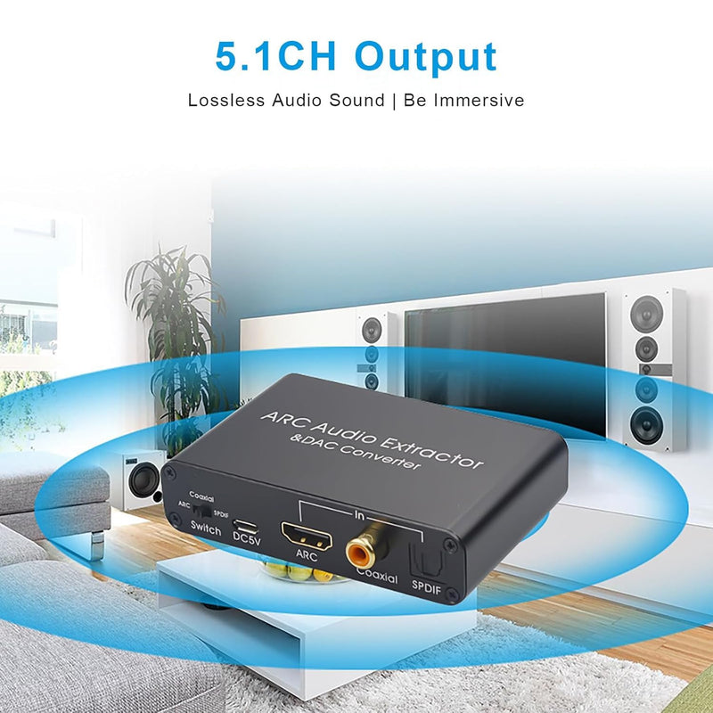 HDMI ARC Audio Extractor, AMANKA DAC Converter 192KHz Digital to Analog Audio Converter, Optical/SPDIF Coaxial HDMI ARC to Optical/SPDIF Coaxial Stereo L/R 3.5mm Jack for TV ARC-DA