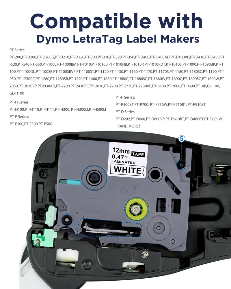 [AUSTRALIA] - 6-Pack Replacement for Brother P Touch Label Tape TZe-231 131 431 531 631 731 12mm 0.47 Laminated Label Maker Tape Multi-Color Work for PT-D210 H110 D220 D410 D600, Clear/White/Red/Blue/Yellow/Green 