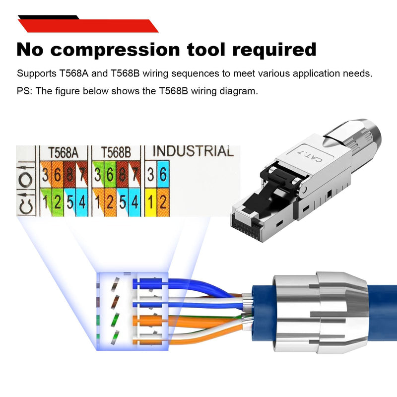 [AUSTRALIA] - RUIZHI Pack of 8 10 Gbps RJ45 CAT7 Network Connectors LAN Connector Cat 7 Tool-free for Patch Cable Installation Cable CAT7 CAT6A 