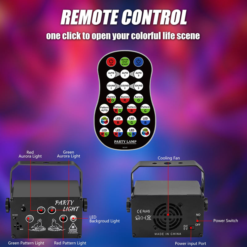 Mini USB-Powered Party Light 60-Patterns Stage Light with UV & RGB Backlight Remote Control for Indoor Events, Birthdays, Halloween, Karaoke, Club, and KTV, Matte Black