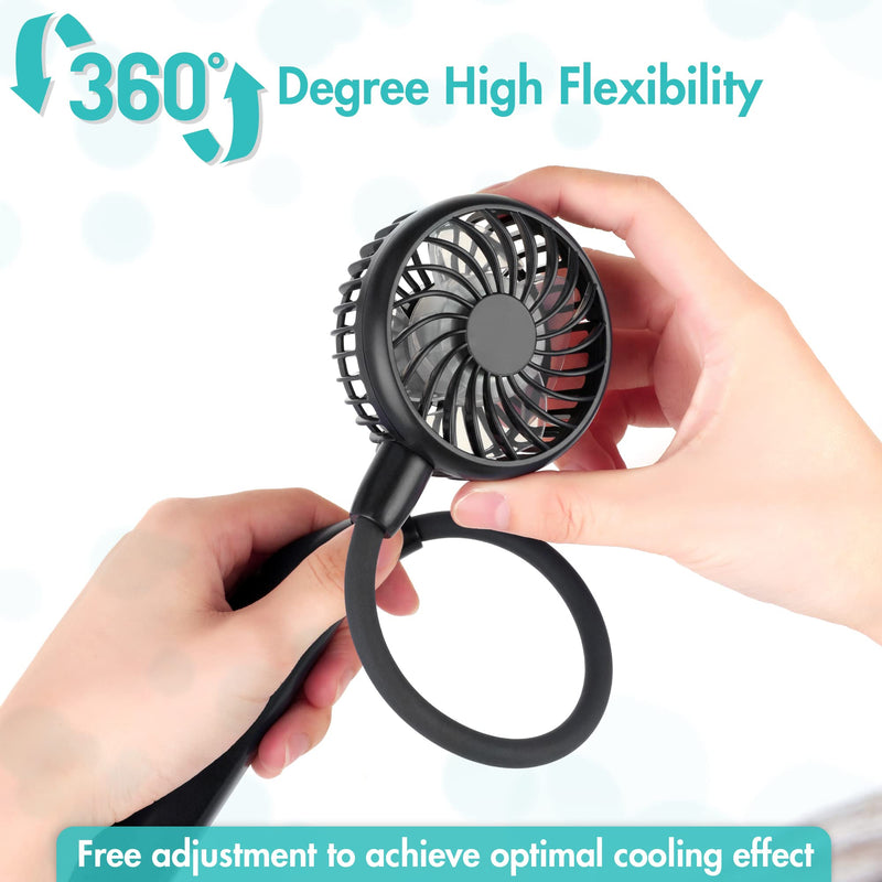 Portable Neck Fan, 2600mAh Battery Operated Ultra Quiet Hands Free USB Fan with Strong Wind, 360° Adjustable High Flexibility Wearable Personal Fan for Home Office Outdoor Travel (Dark Blue) Black