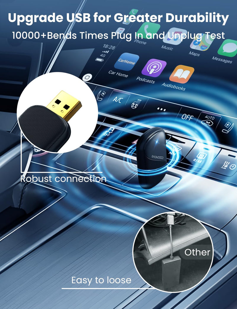 [AUSTRALIA] - Mini Wireless Carplay and Android auto Adapter with Fastest Connection Car, No Latency Wireless Carplay Adapter, Tying to Cars from 2016 & Phone with Android 10+ / iPhone 6 or Above USB-A/Type-C 