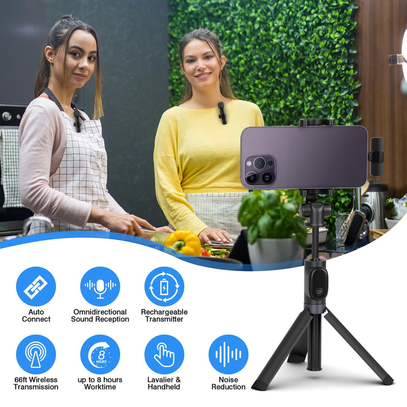 [AUSTRALIA] - Professional Wireless Lavalier Lapel Microphone for iPhone, iPad, Cordless Omnidirectional Condenser Recording Mic for Video Recording, Live Streaming, Interview Podcast Vlog YouTube Tiktok(2 Pack) Black-1 